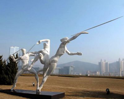 鏡面不銹鋼剪影擲標槍的體育運動人物雕塑