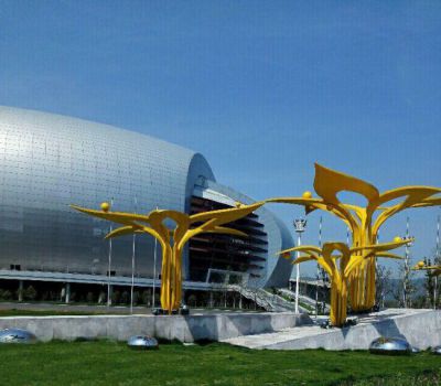 抽象不銹鋼百合花景觀雕塑